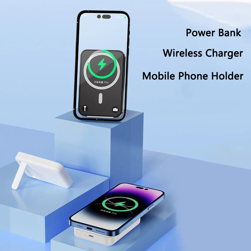 10000Mah Magsafe Power Bank Magnetic Wireless Charger Powerbank with Stand for Iphone 16 15 Samsung Huawei Xiaomi Mini Poverbank